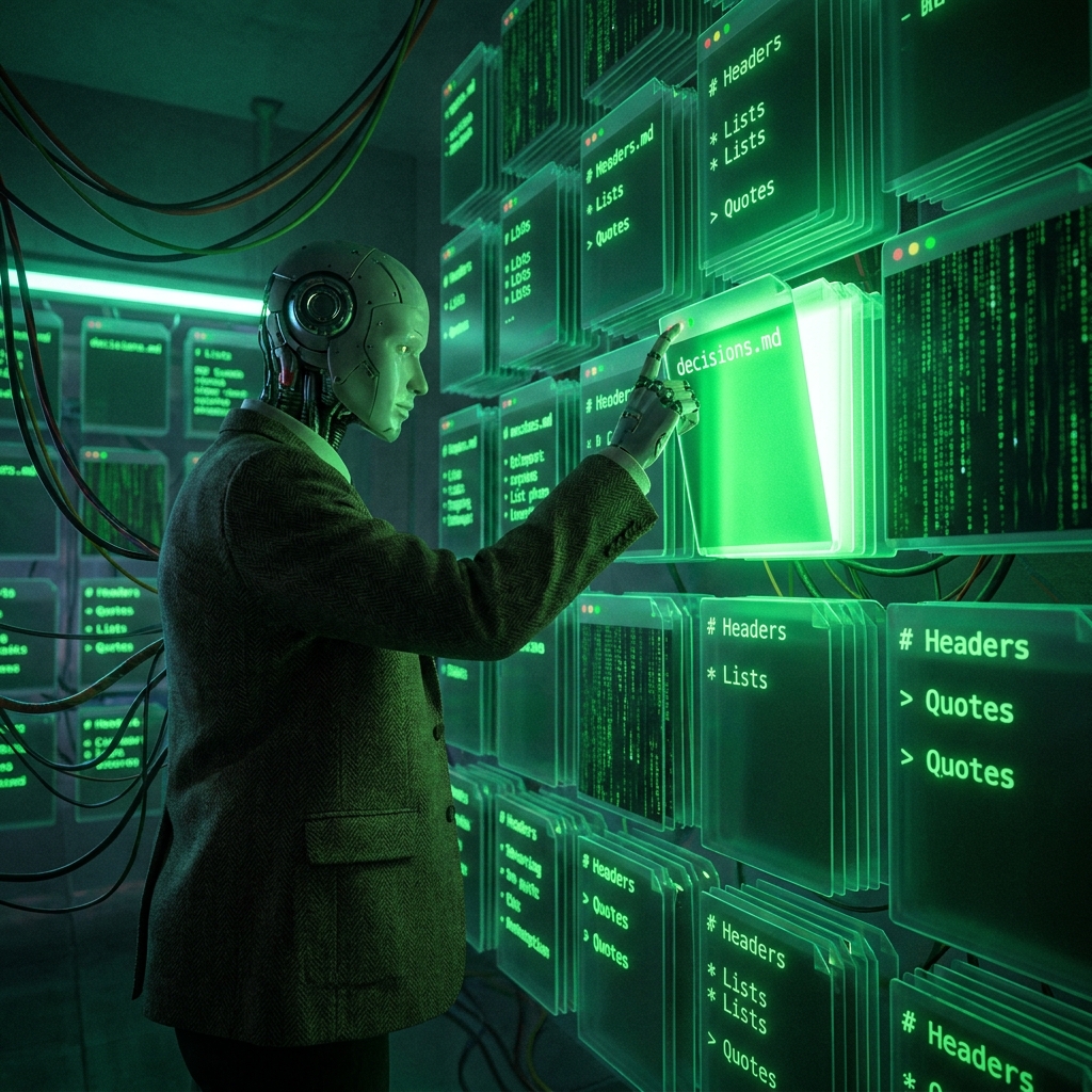 Wall of glowing markdown files